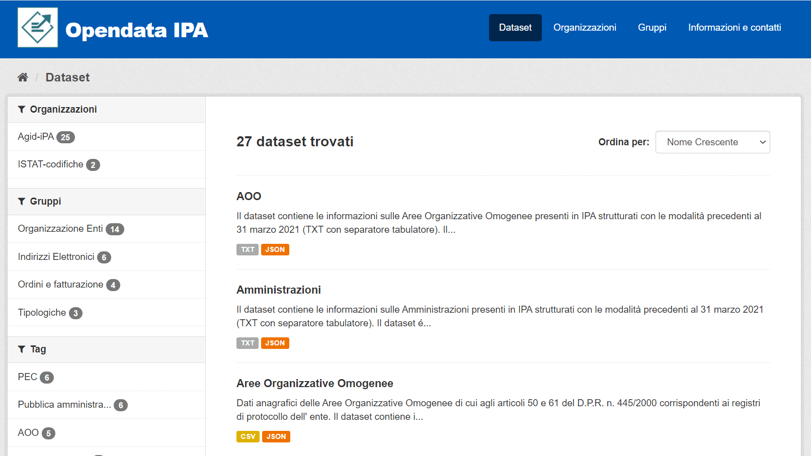 sezione dataset